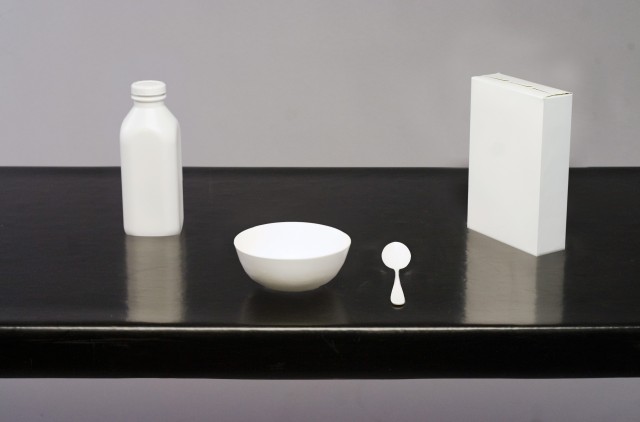 Objects fitting into responsive recesses created in the table's surface.