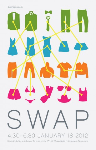 Poster design for staff clothing swap, Vancouver, 2012.