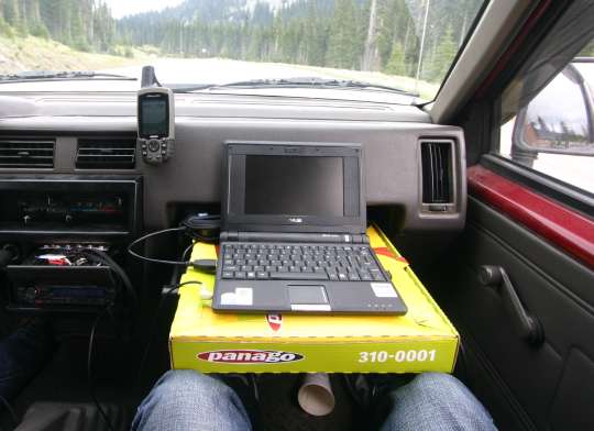 passenger side of vehicle with eee pc laptop and garmin GPS