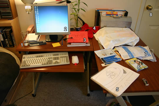 Photo of desk with computer and papers