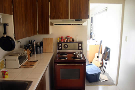 View from fridge of kitchen.