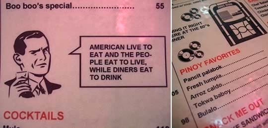 A diner menu