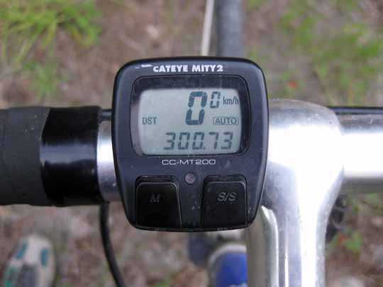 Bicycle mileage showing 300km