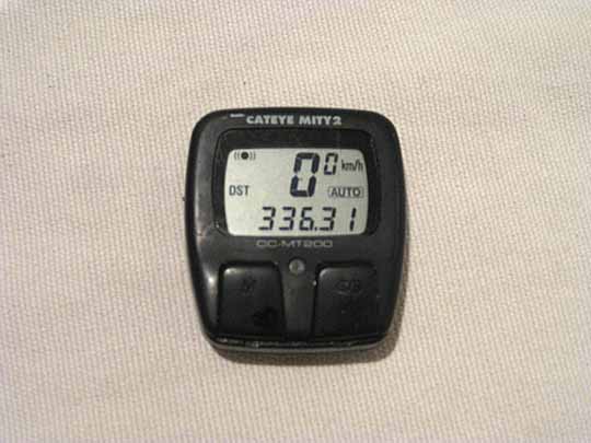 Bicycle odometre showing 336km