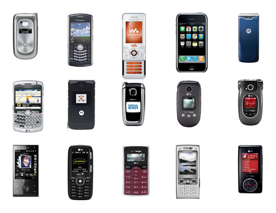 An array of cell phones