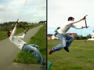 A man losses control of a kite