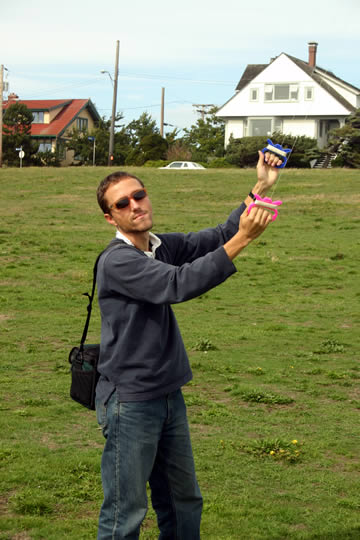 Jeff flies a kite